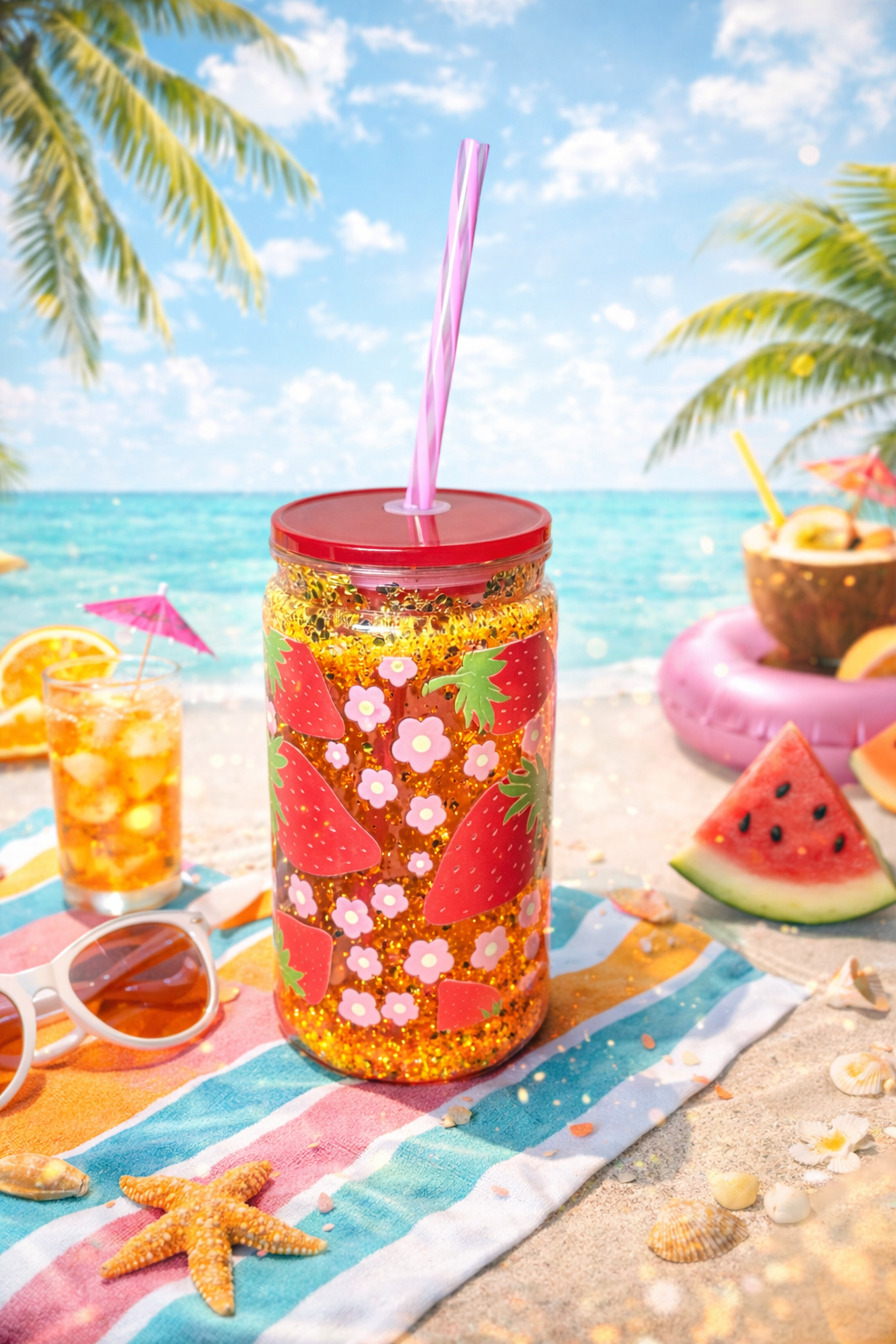 Strawberry Sugar Rush ✨ | 16oz Glitter Sip Snow Globe Tumbler