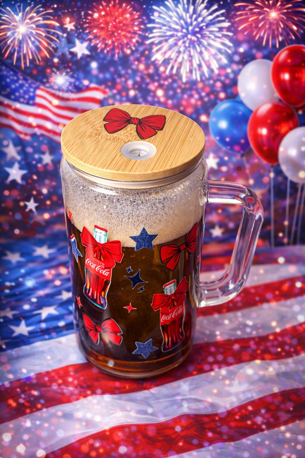 🇺🇸 All-American Fizz | Crystal Sip 16 oz Glass Snow Globe Tumbler