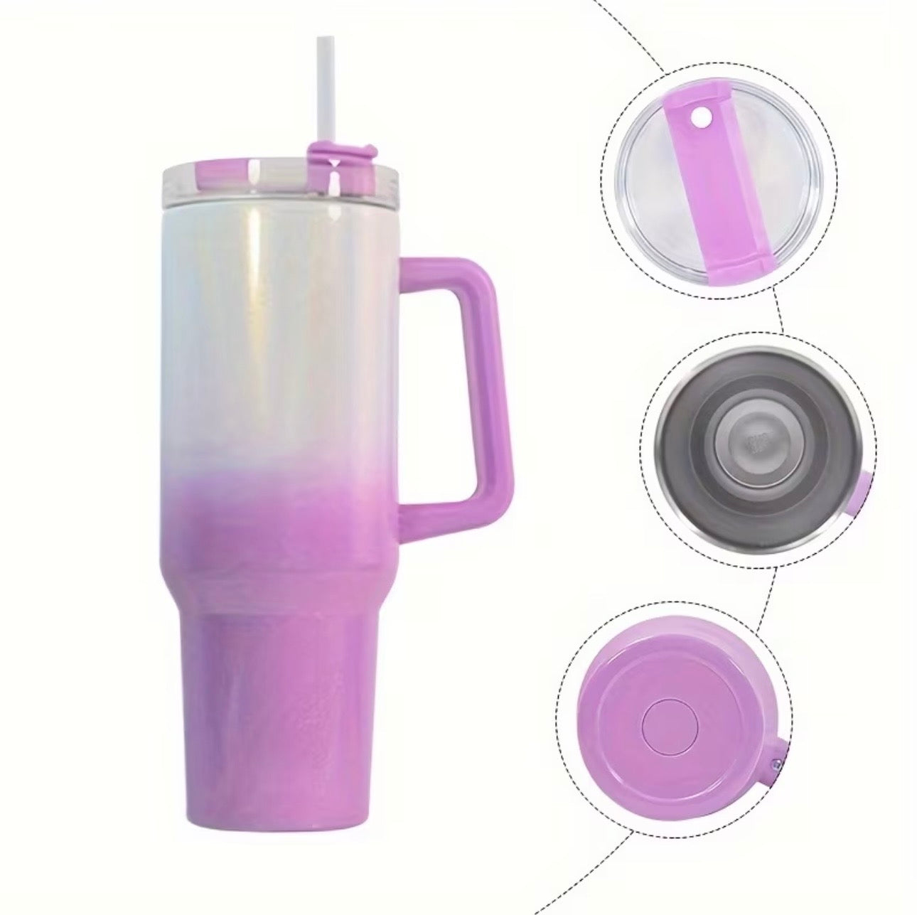 MegaSip ColorFusion Handle Tumbler – 40oz Stainless Steel Thermal Travel Cup with Straw & Lid