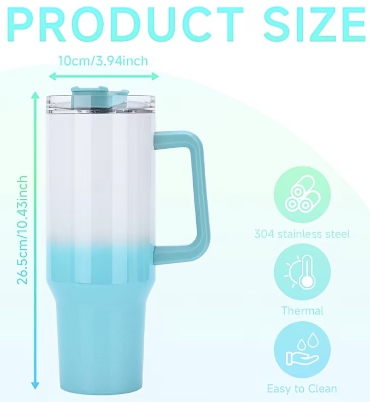 MegaSip ColorFusion Handle Tumbler – 40oz Stainless Steel Thermal Travel Cup with Straw & Lid