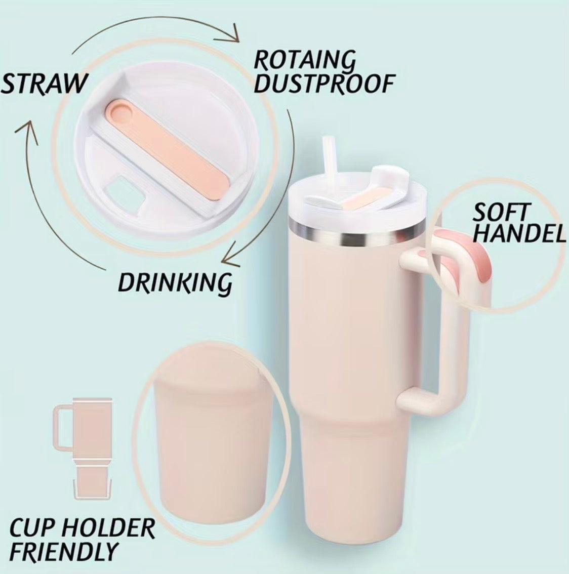 MegaSip 40oz Stainless Steel Tumbler – Insulated, Handle & Straw Included