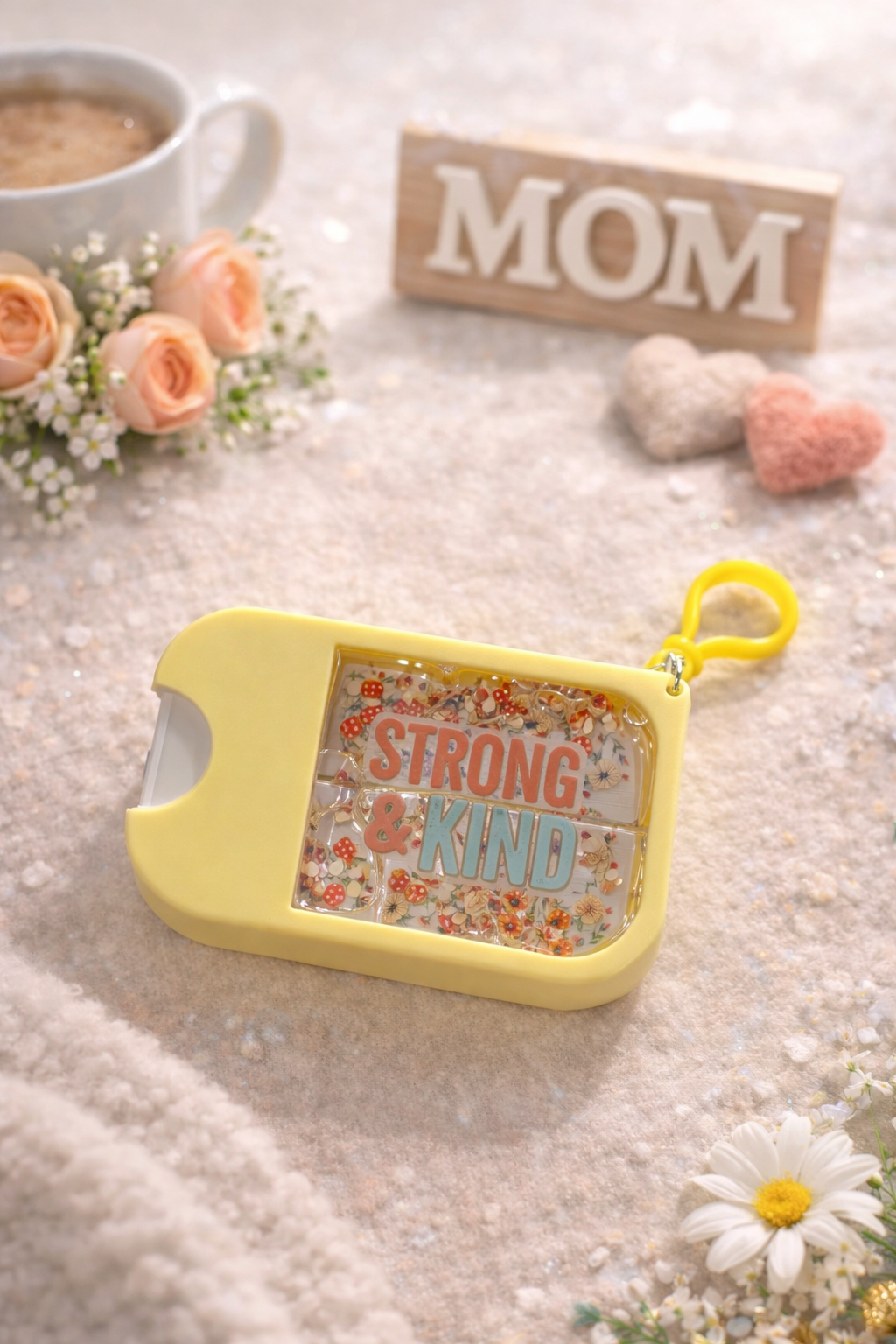 Strong & Kind Mama Bloom 🌸✨ | Lavender-Scented Confetti Hand Sanitizer Keychain