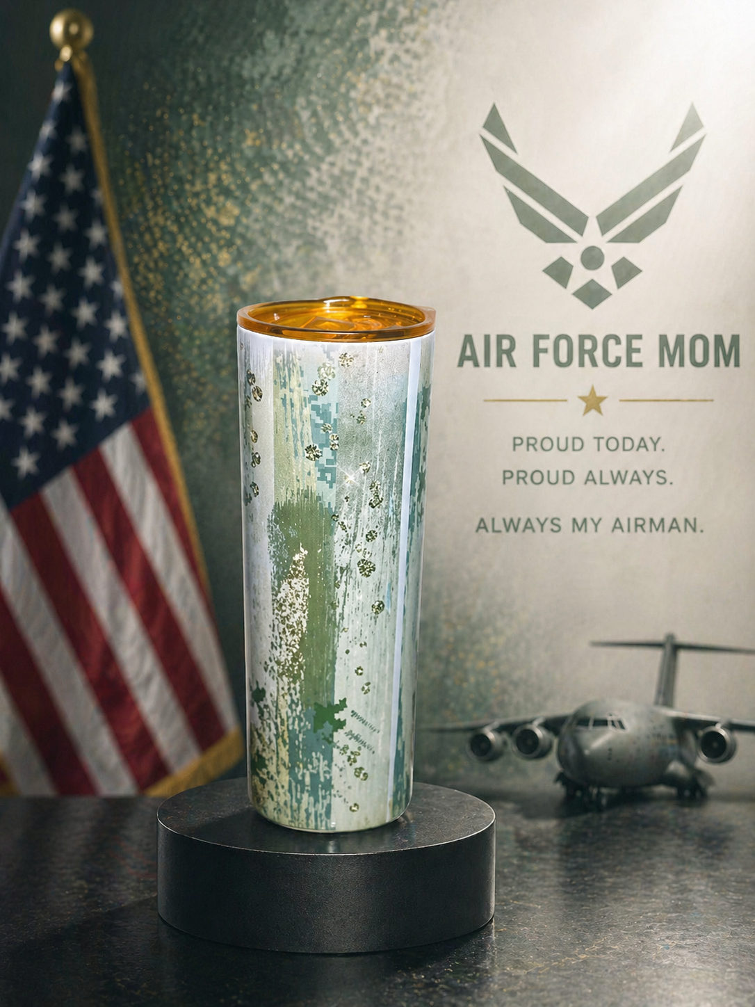 “Airman’s Pride” 20oz Stainless Steel Tumbler | Gold Lid Edition