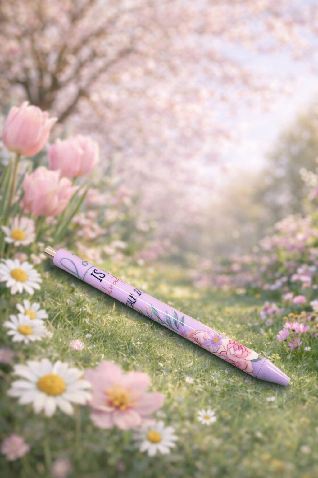 “Faith in Bloom” Lavender Scripture Pen – Refillable Acrylic Mechanical Pen