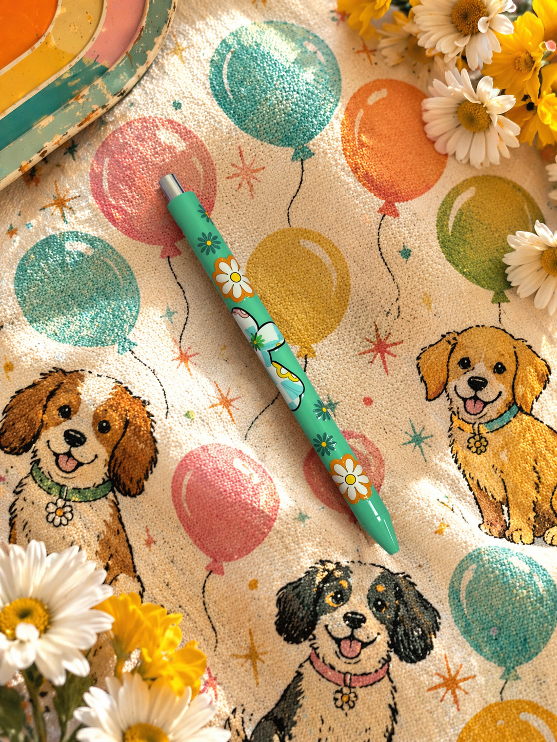 π Retro Pup Party Pen β Teal Balloon Dog Acrylic Ink Pen
