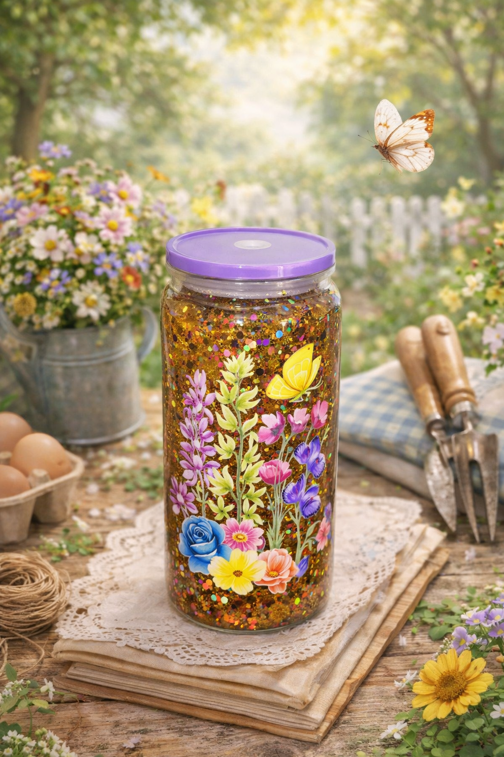 ✨ Golden Meadow Glitter Sip™ Snow Globe Tumbler | 16 oz ✨