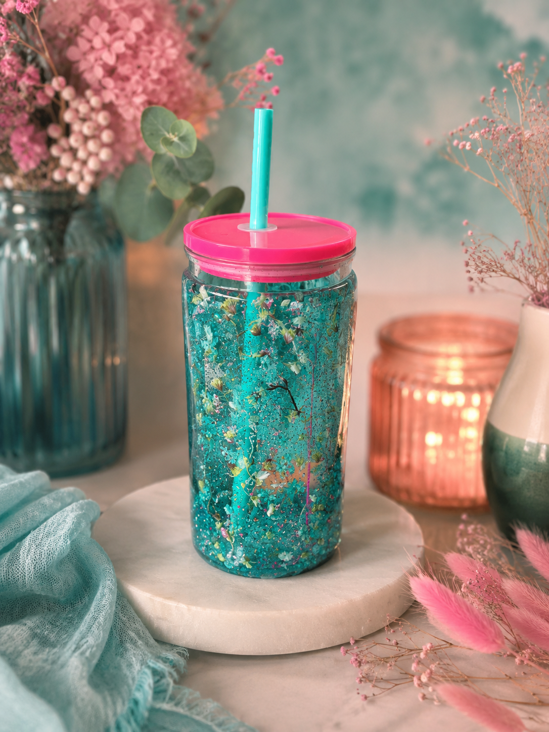 🌿 Garden Glow GlitterSip™ – 16 oz Acrylic Snow Globe Tumbler 🌿