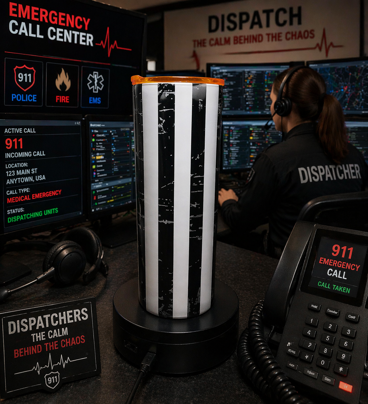 Voice Behind the Chaos | 20 oz Dispatcher Life Tumbler 📞🚨💛