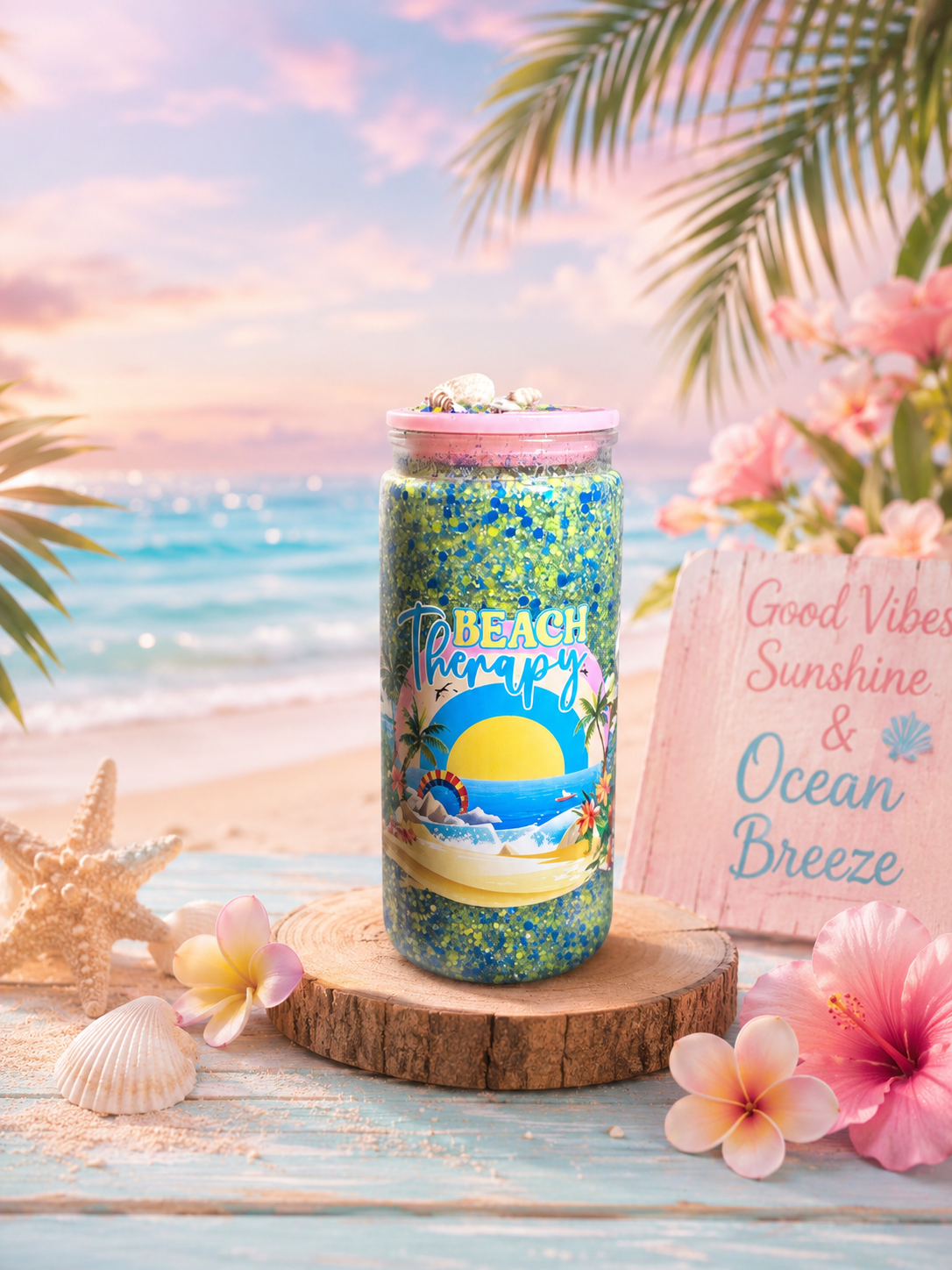 Beach Therapy™ | 20 oz GlitterSip Snow Globe Tumbler