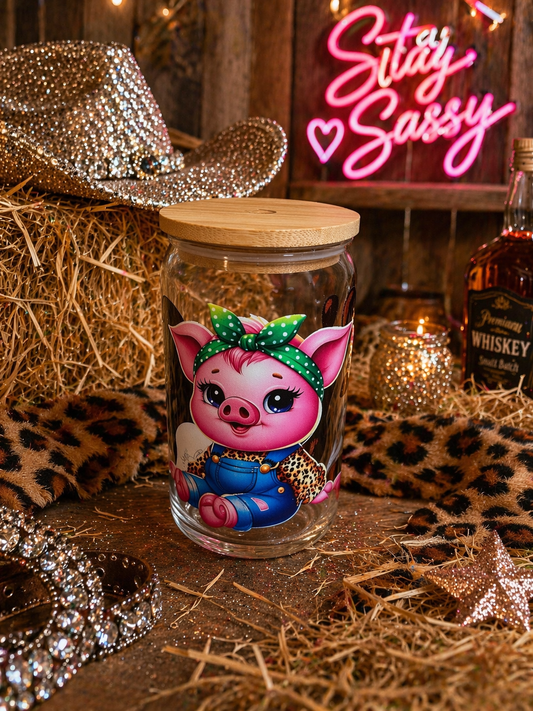Southern Sass Piggy | 16oz Chill & Pour Glass Tumbler – Leopard Cutie Edition
