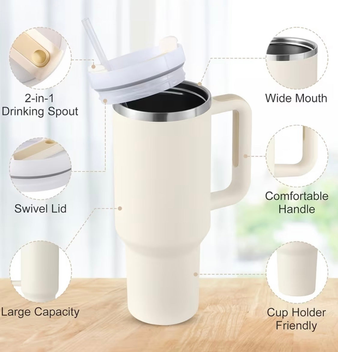 MegaSip 40oz Stainless Steel Tumbler – Insulated, Handle & Straw Included