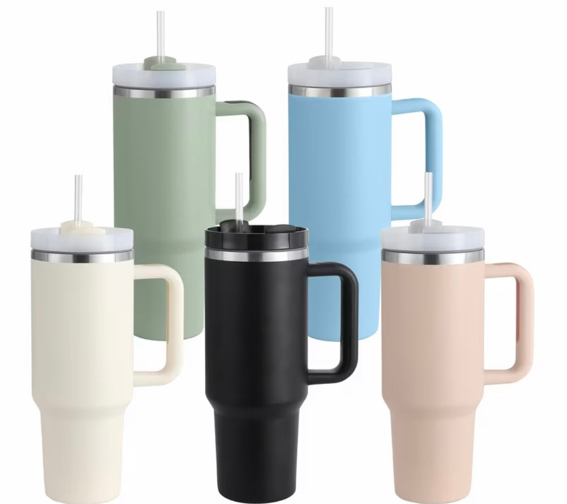 MegaSip 40oz Stainless Steel Tumbler – Insulated, Handle & Straw Included