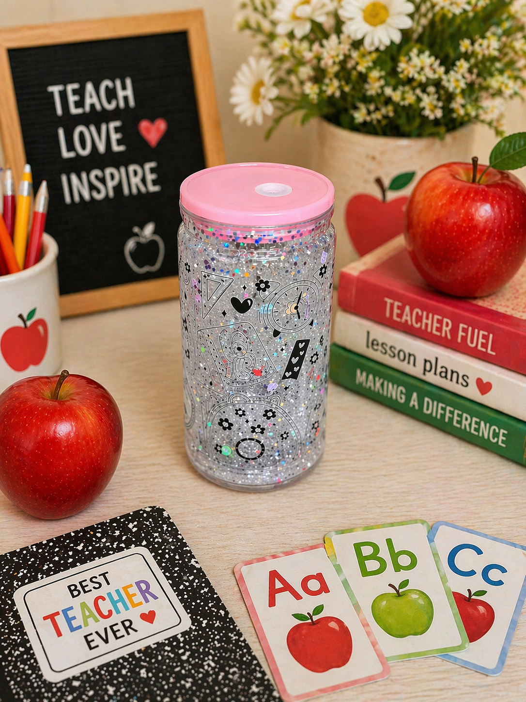 “Apple of My Eye” Teacher Glitter Snow Globe Tumbler