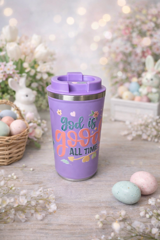 💜✨ “Sip & Go – God Is Good” Lavender Travel Mug ✨💜