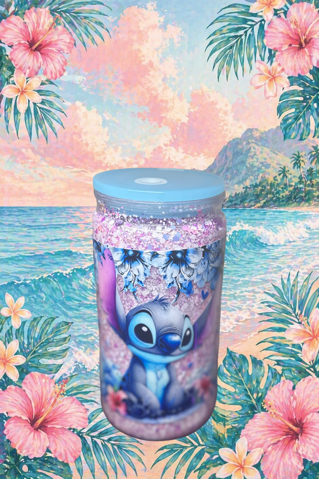 Just a Girl Who Loves Stitch – 16 oz GlitterSip Snow Globe Tumbler 💙🌺