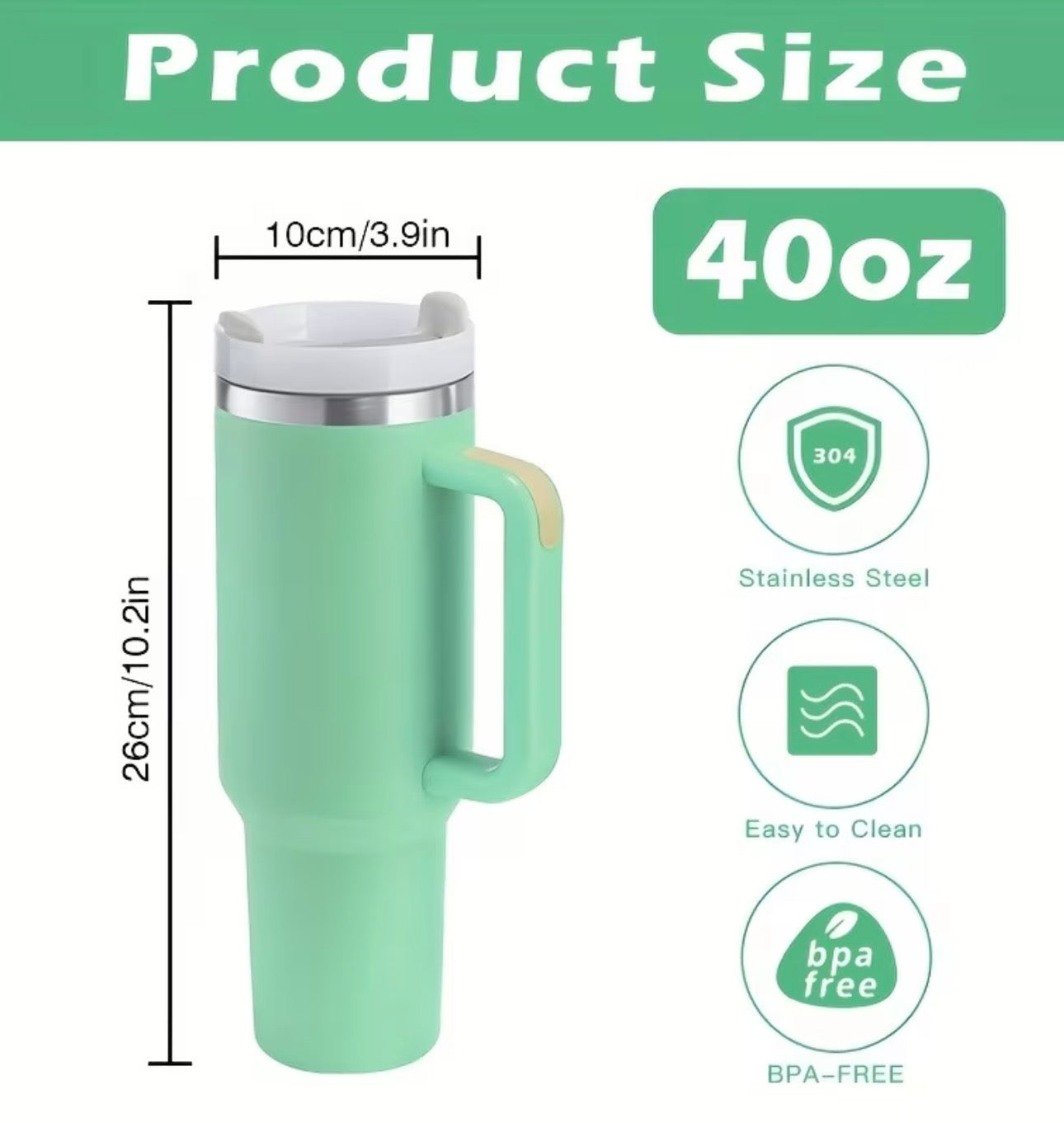 MegaSip 40oz Stainless Steel Tumbler – Insulated, Handle & Straw Included