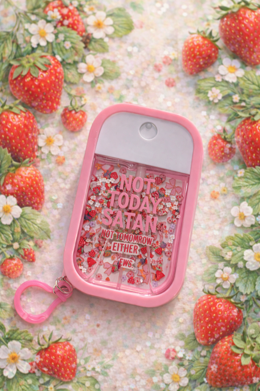 Strawberry Sweet & Sassy 🍓✨ | “Not Today, Satan” Lavender Confetti Hand Sanitizer Keychain