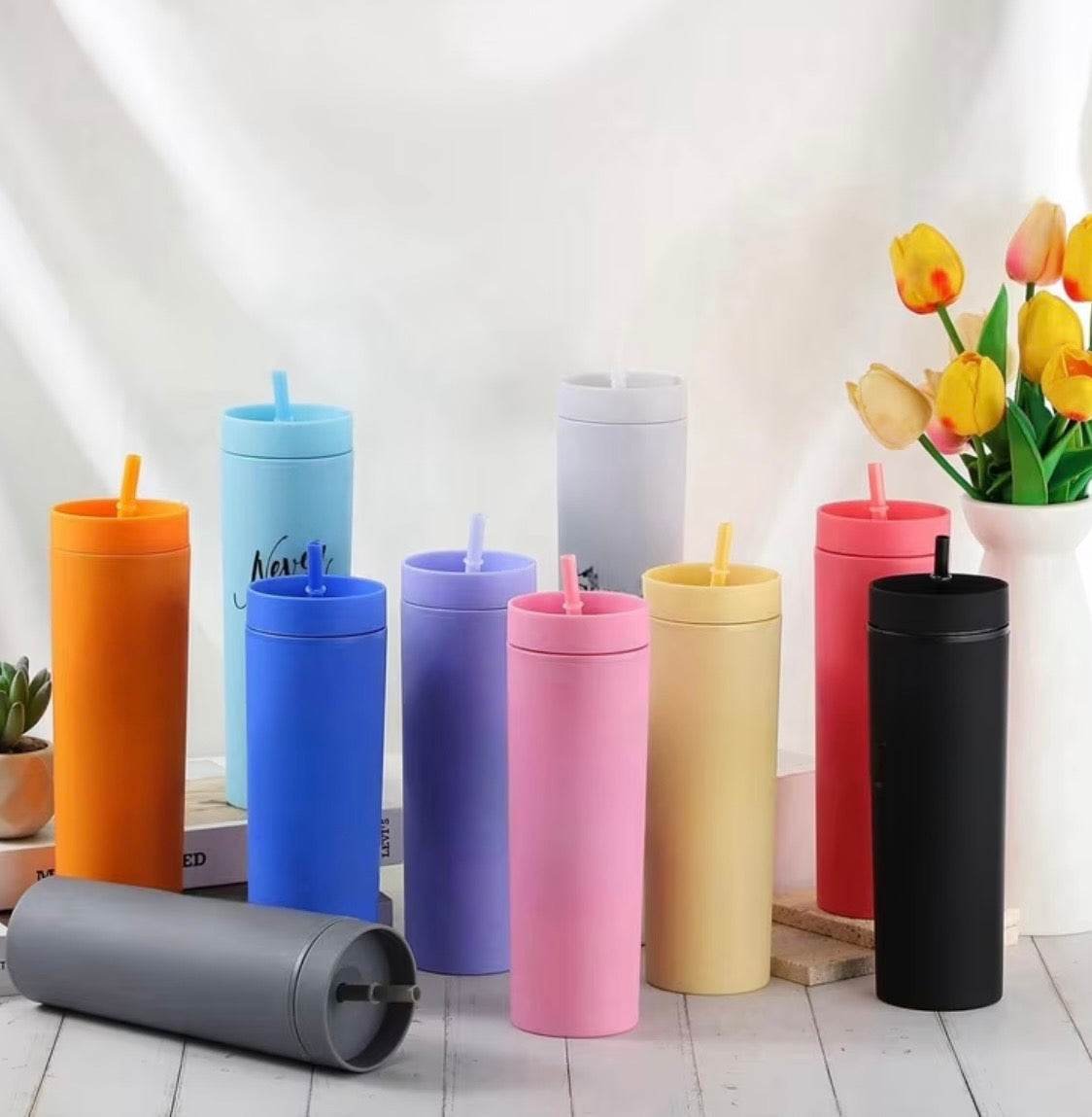 SleekSip 16oz Skinny Matte Acrylic Tumbler with Matching Straw