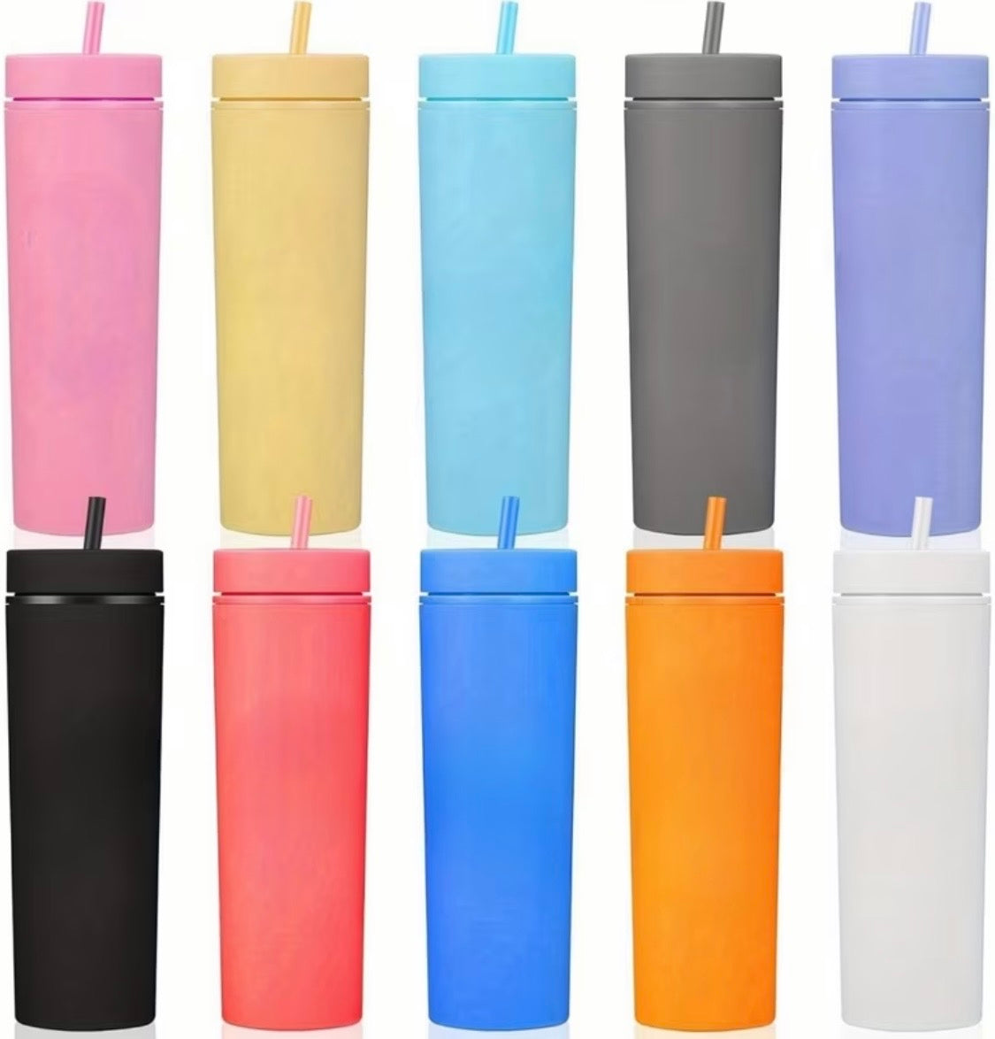 SleekSip 16oz Skinny Matte Acrylic Tumbler with Matching Straw