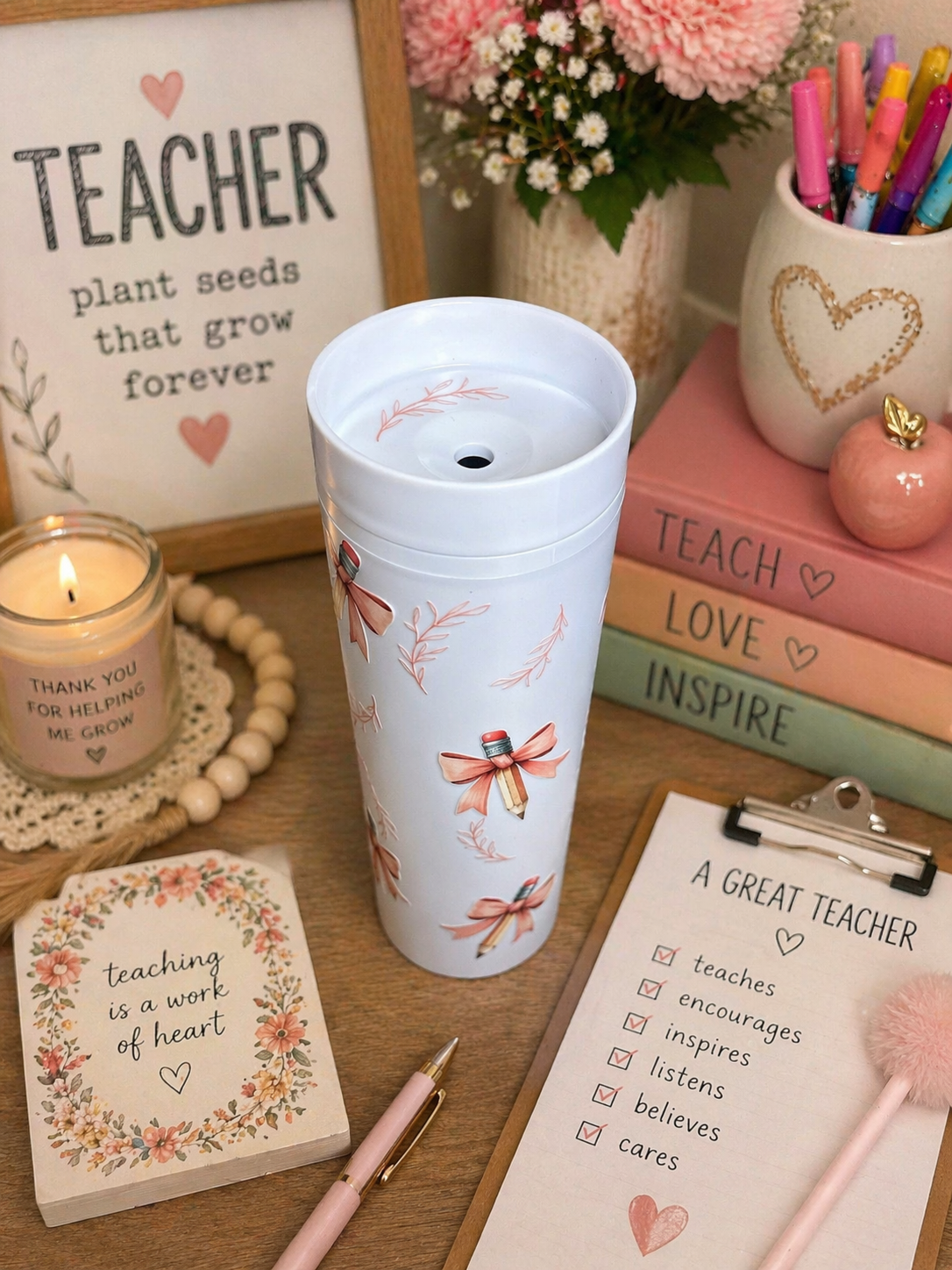 Teach Love Inspire SleekSip 🍎💕 | 16 oz Teacher Tumbler