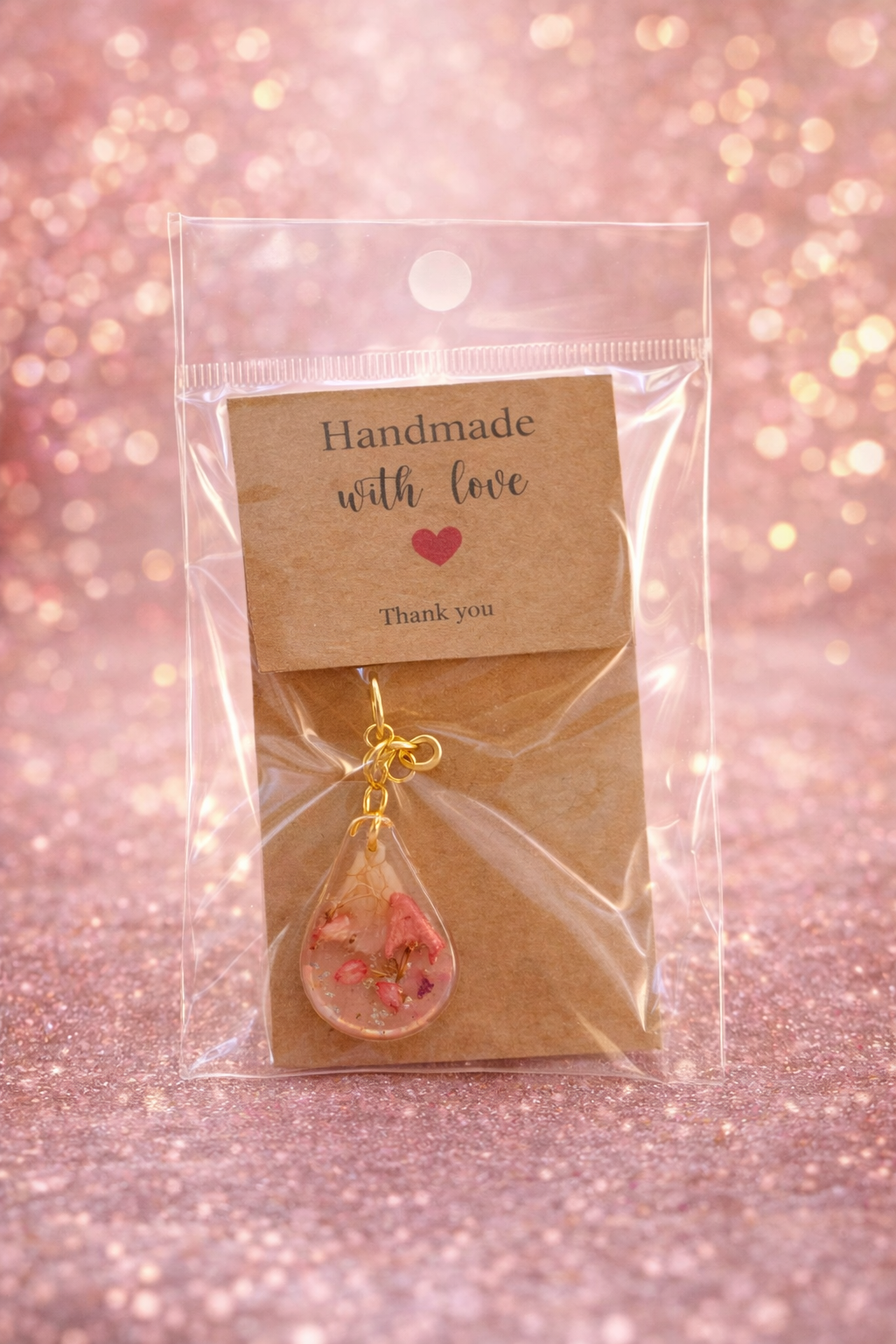 Blush Petal Drop Resin Keychain – Handmade Pressed Flower Charm
