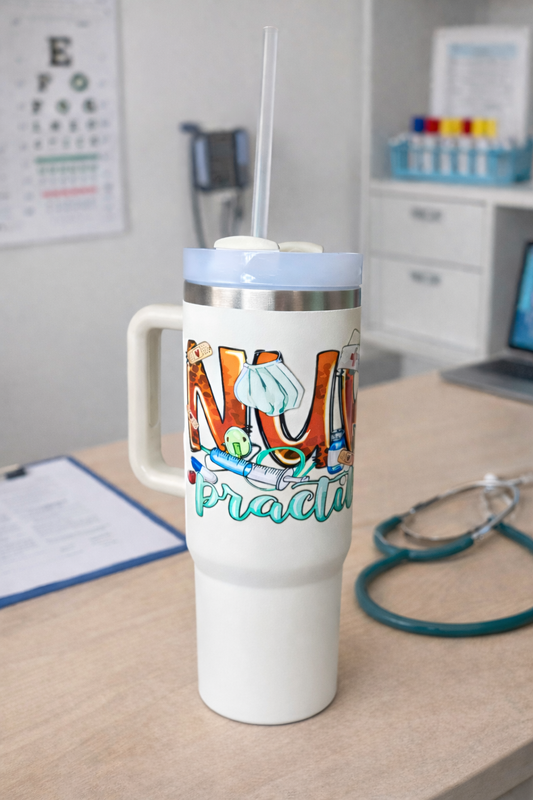 Mega Sip “NP Strong” – 40oz Ivory Nurse Practitioner Custom Tumbler