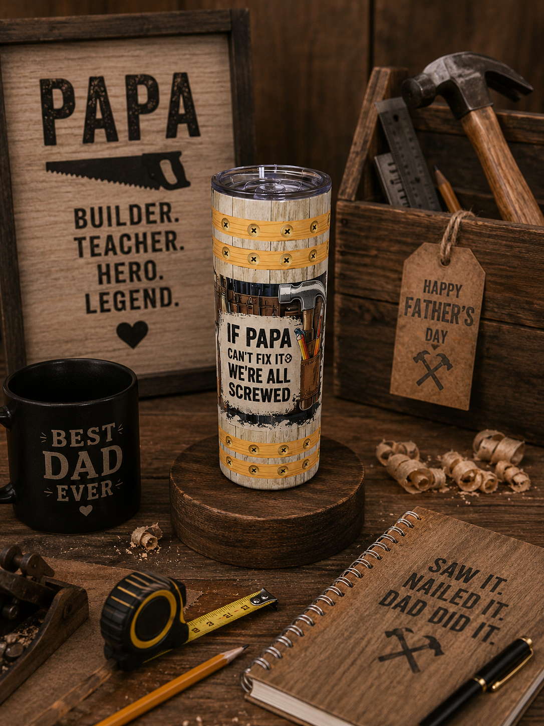 “If Papa Can’t Fix It, We’re All Screwed” Father’s Day Edition-20 oz Blank Canvas Stainless Steel Tumbler