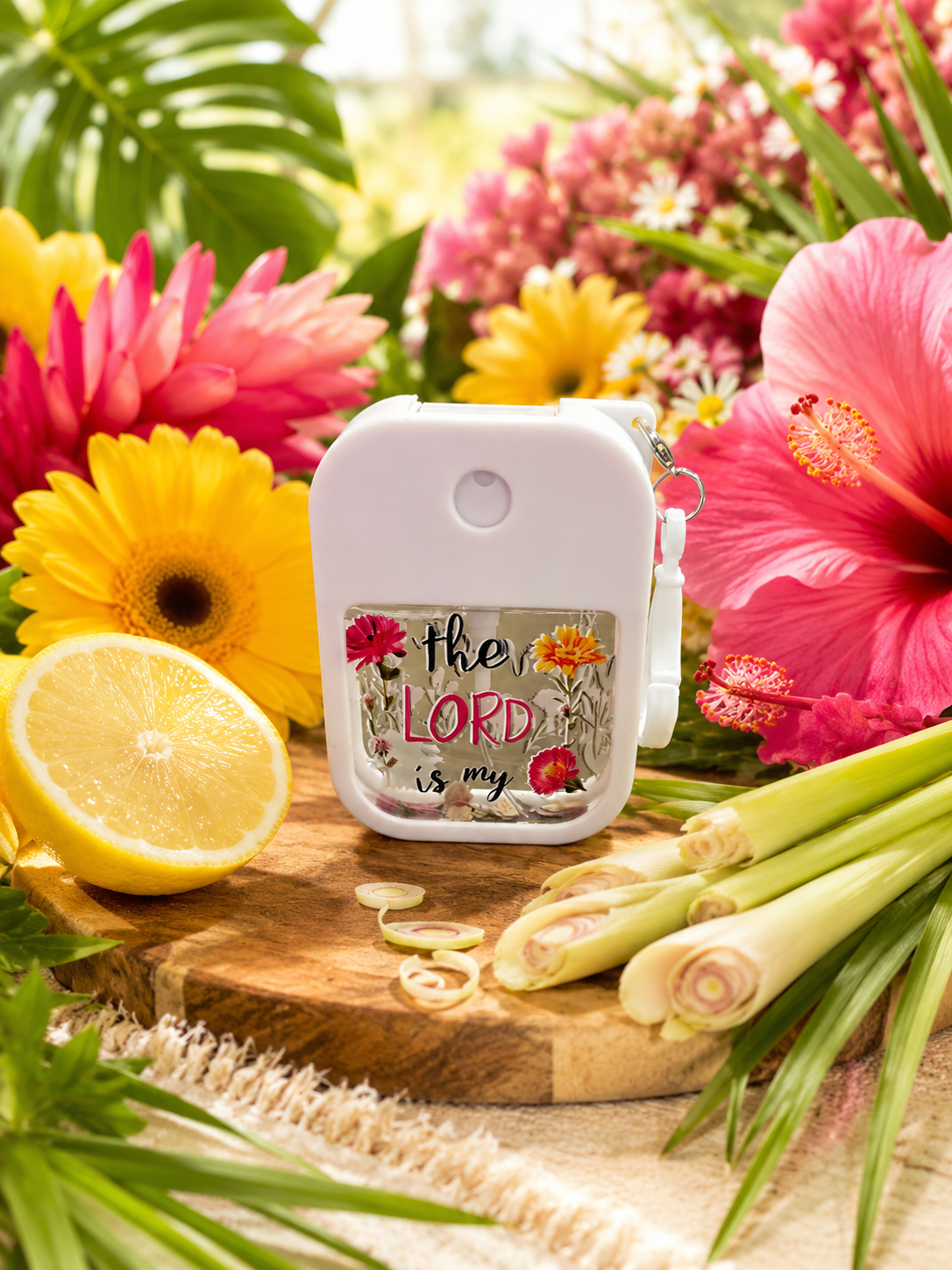 Light of Day™ Lemongrass Mini Spray Hand Sanitizer Keychain | Summer Bloom Confetti Edition