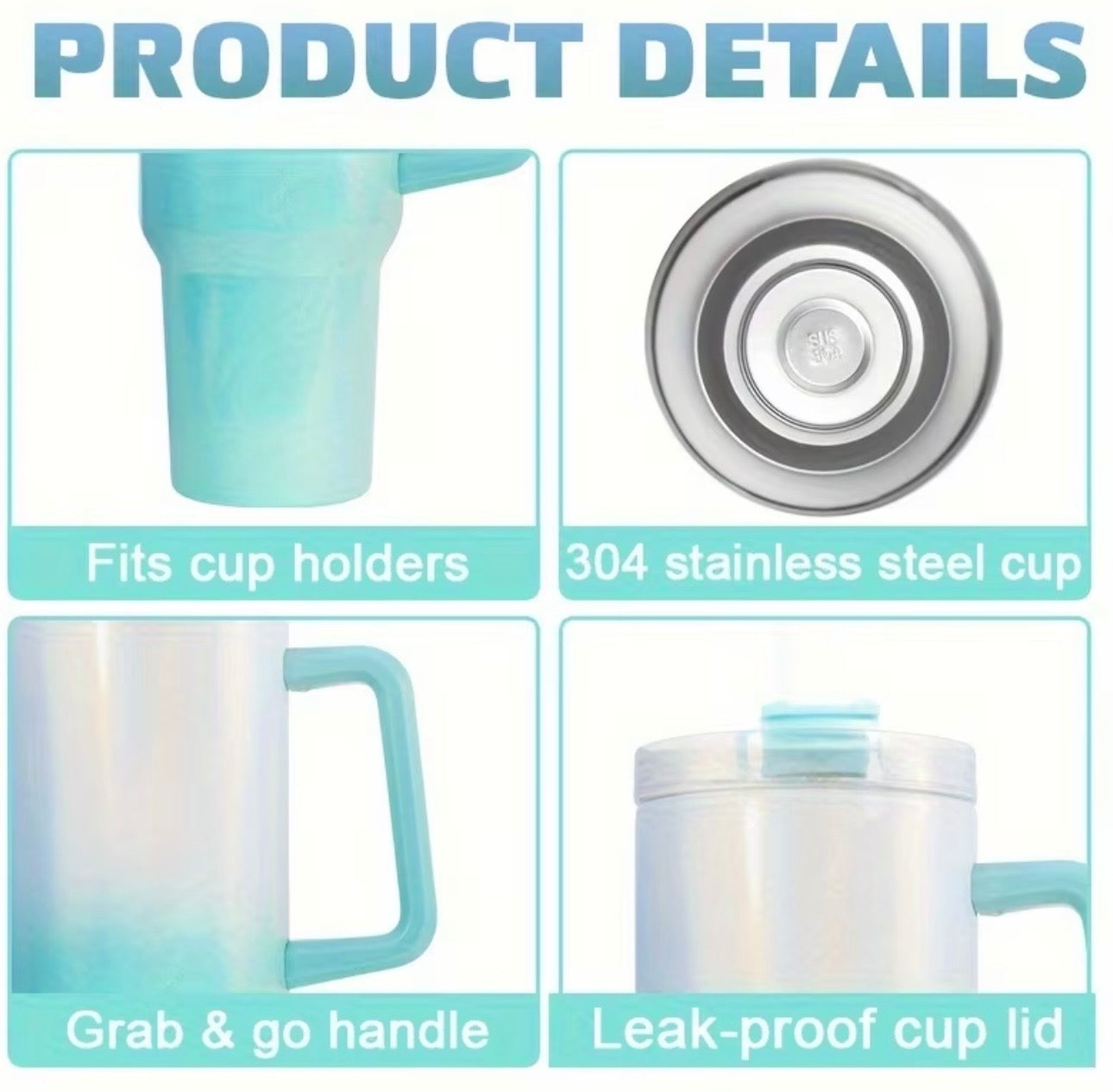 MegaSip ColorFusion Handle Tumbler – 40oz Stainless Steel Thermal Travel Cup with Straw & Lid