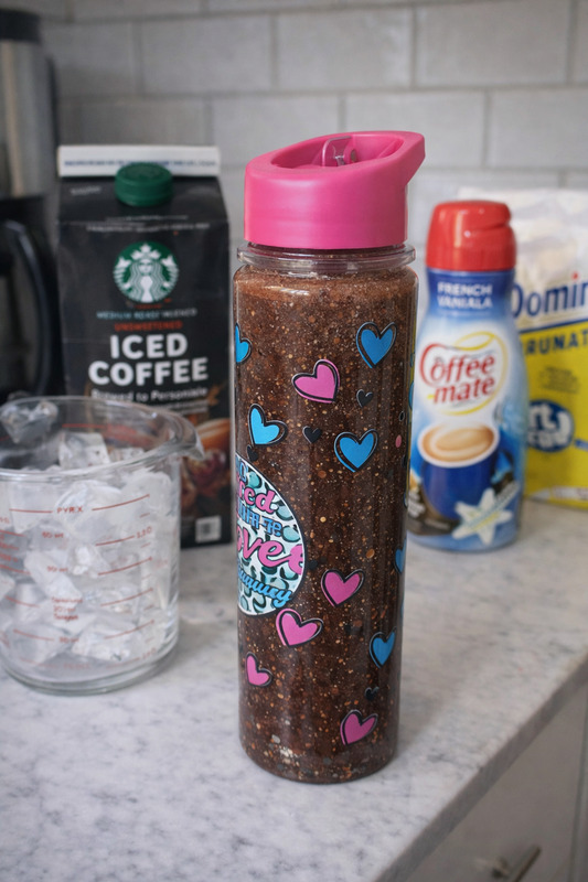 GlitterSip™ Iced Coffee Lover – 18oz Glory Flow Snow Globe Bottle (Hot Pink Edition)