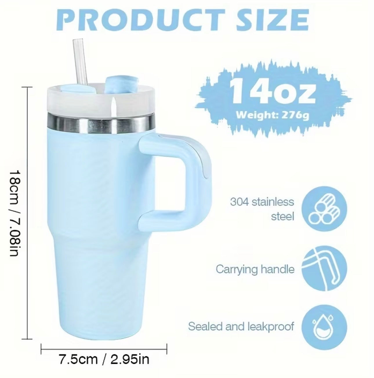Tiny Sip™ Mini Travel Tumbler – 14 oz Stainless Steel Cup with Handle & Straw