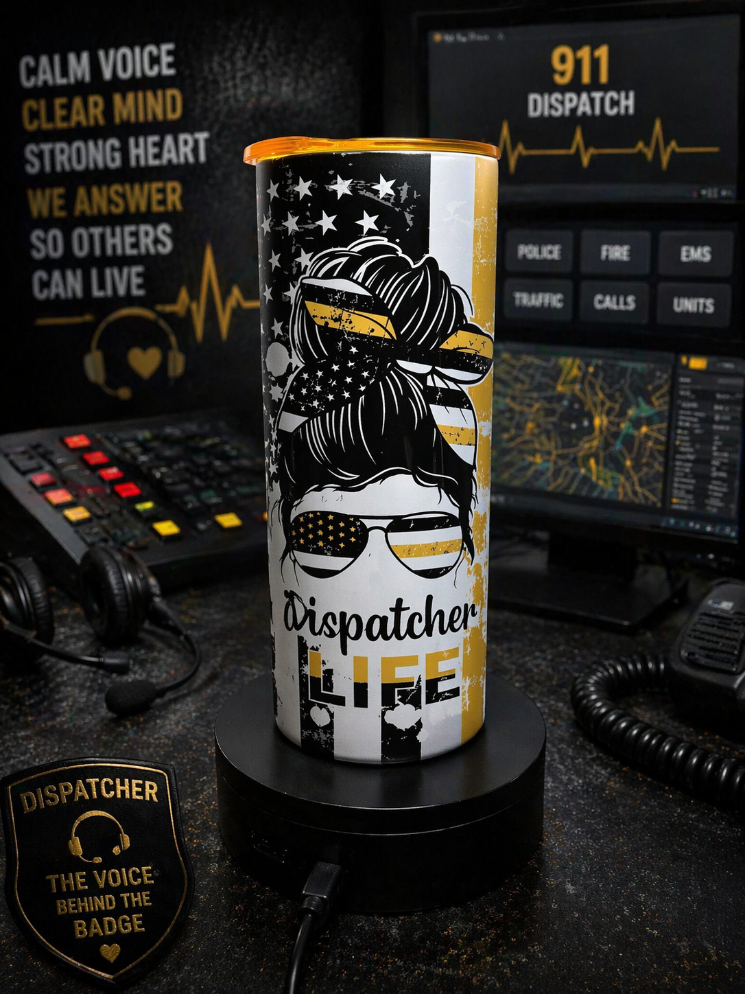 Voice Behind the Chaos | 20 oz Dispatcher Life Tumbler 📞🚨💛