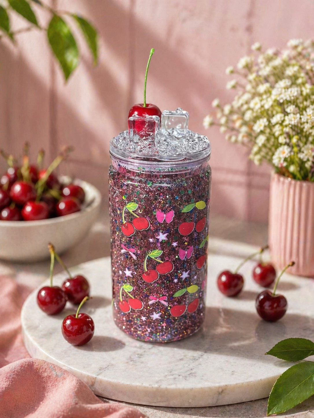 Cherry Pop Sparkle – 16 oz GlitterSip Snow Globe Tumbler 🍒💖
