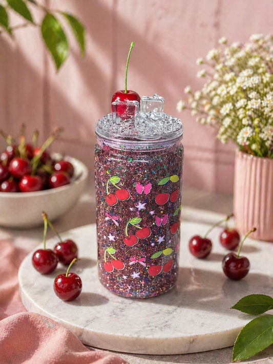 Cherry Pop Sparkle – 16 oz GlitterSip Snow Globe Tumbler 🍒💖