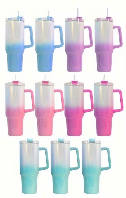 MegaSip ColorFusion Handle Tumbler – 40oz Stainless Steel Thermal Travel Cup with Straw & Lid