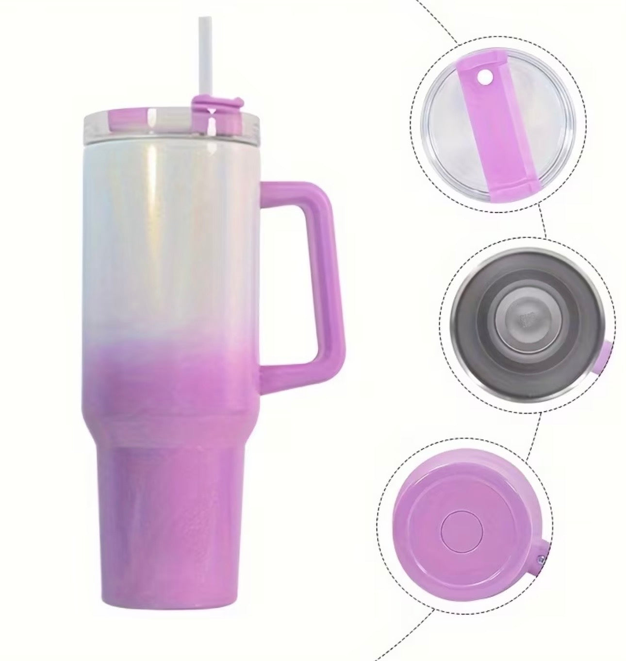 MegaSip ColorFusion Handle Tumbler – 40oz Stainless Steel Thermal Travel Cup with Straw & Lid