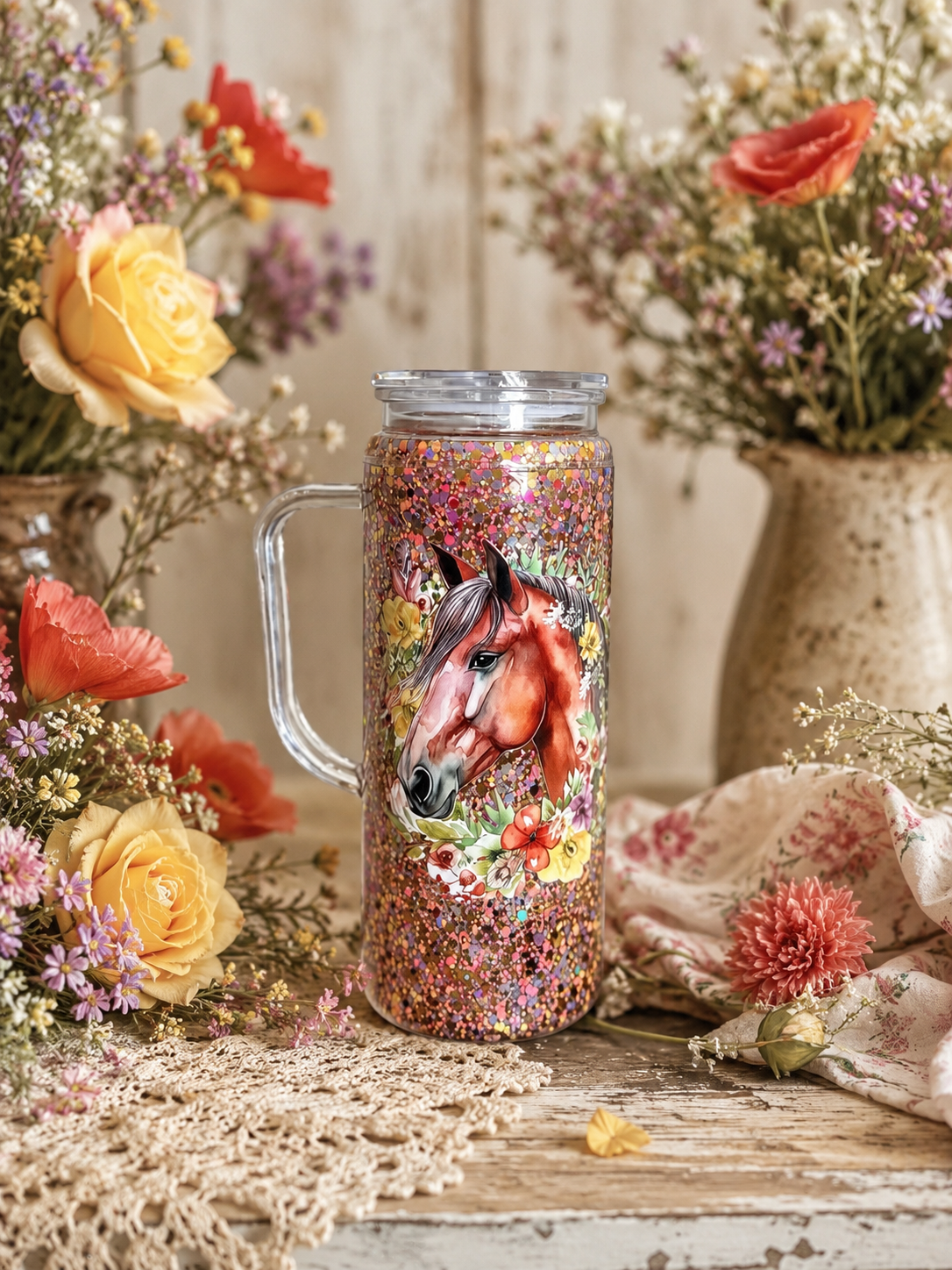 Golden Hour Gallop™ | 20 oz Handle My Sparkle Snow Globe Tumbler