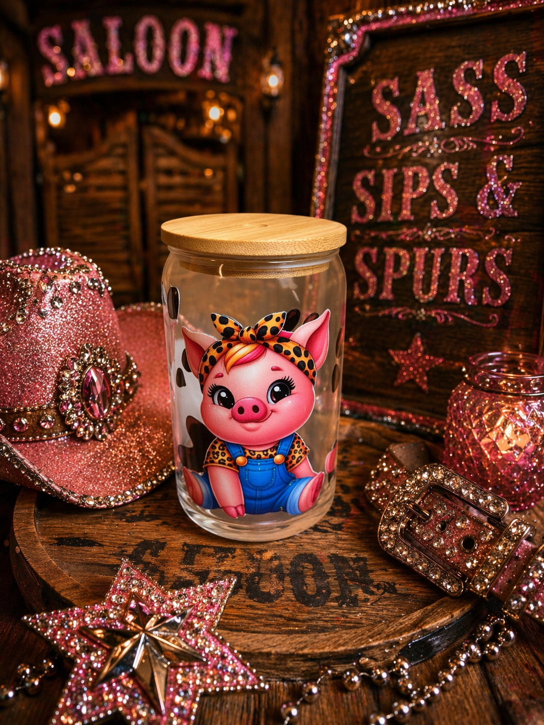 Southern Sass Piggy | 16oz Chill & Pour Glass Tumbler – Leopard Cutie Edition