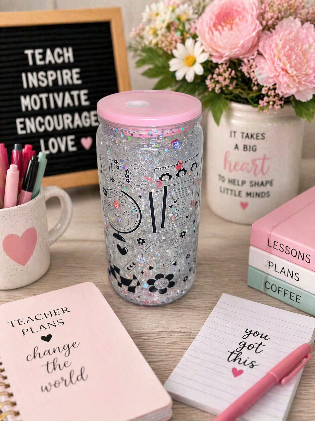 “Apple of My Eye” Teacher Glitter Snow Globe Tumbler