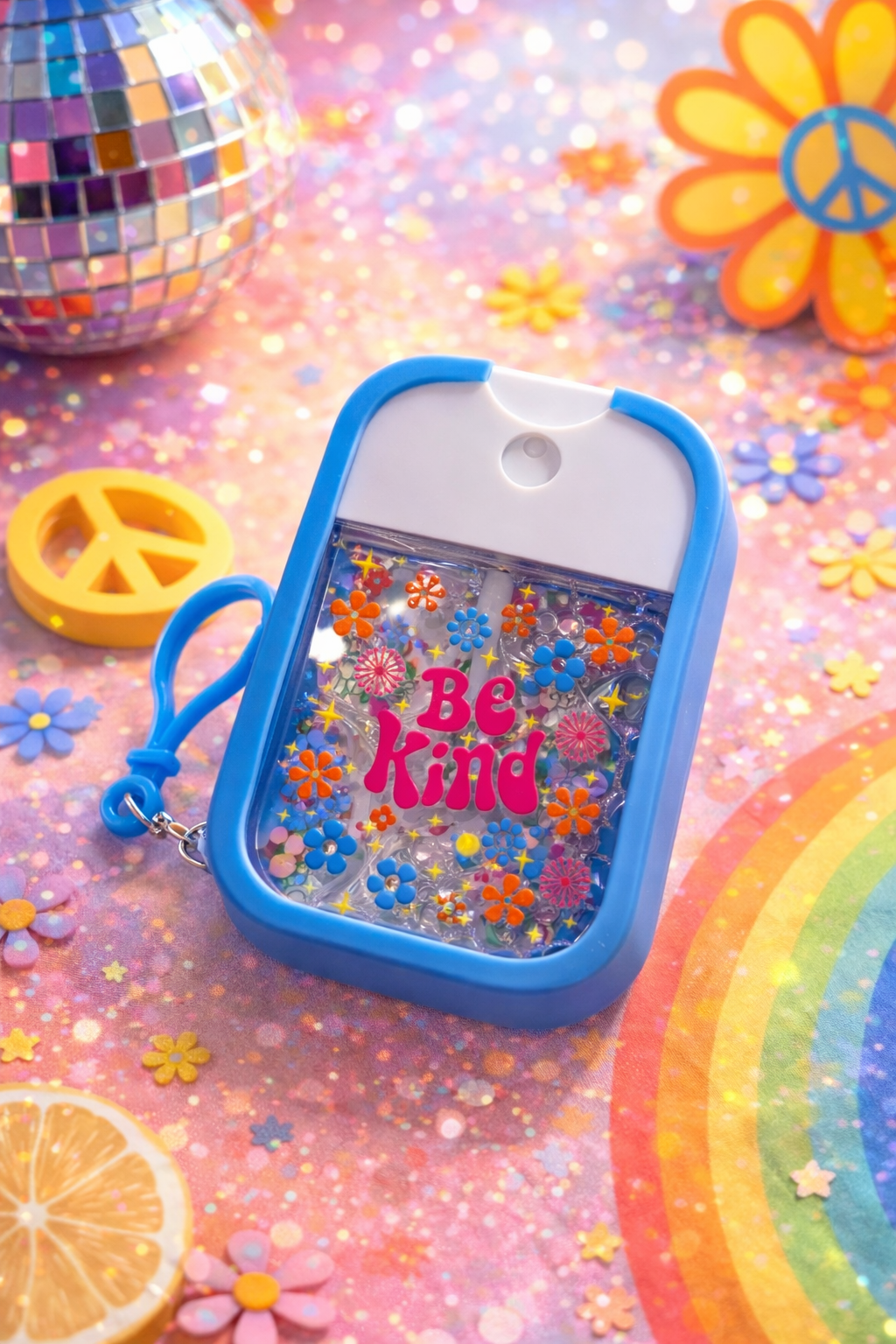 Be Kind Glow Mist 💙🌼 | Retro Vibes Travel Sanitizer Keychain