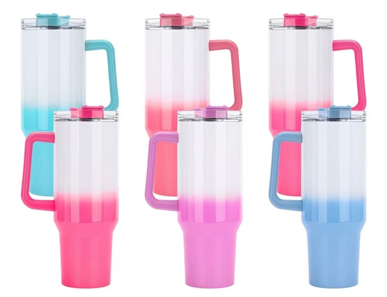 MegaSip ColorFusion Handle Tumbler – 40oz Stainless Steel Thermal Travel Cup with Straw & Lid