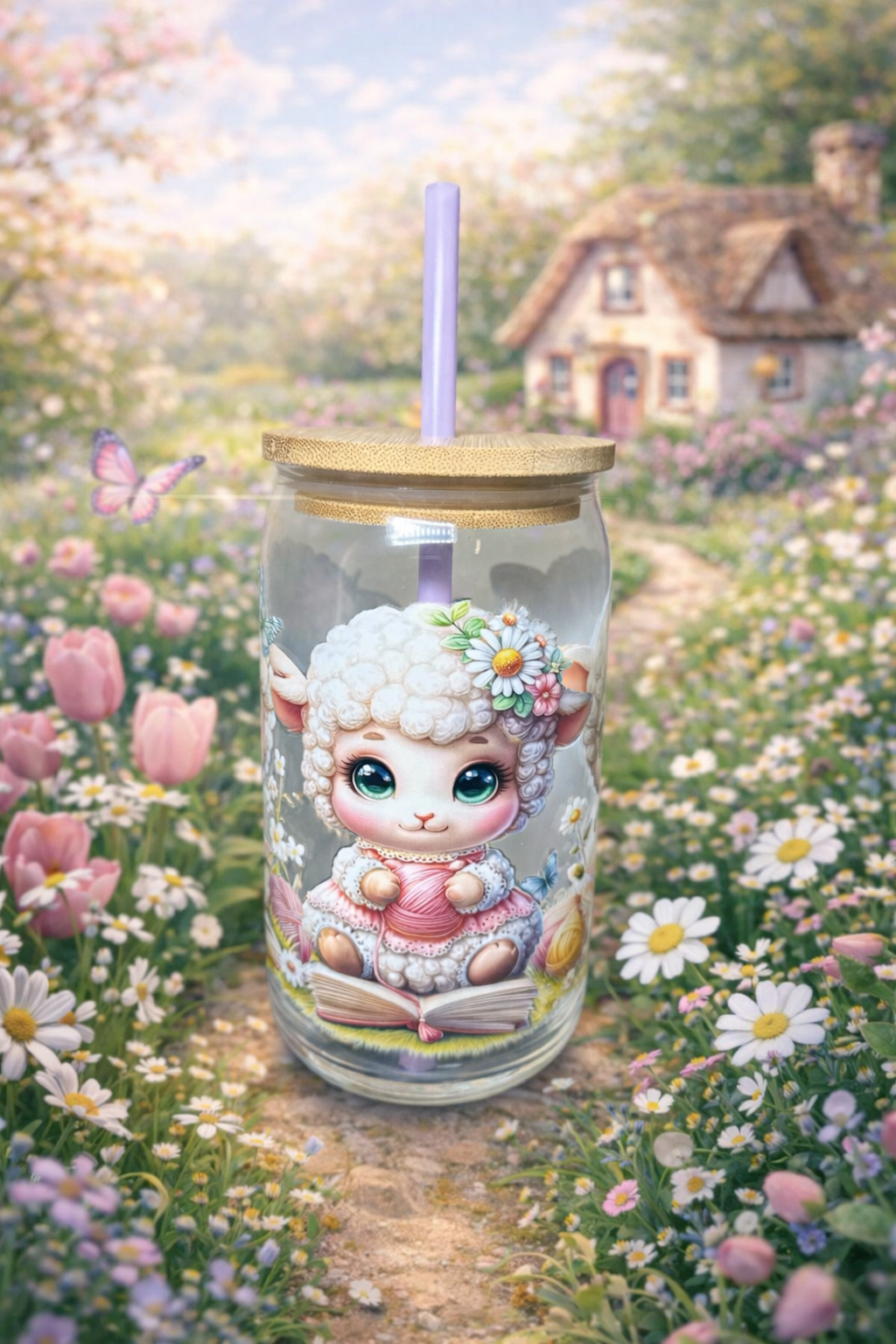 🐑🌸 Chill & Pour™ – Sweet Lamb Edition (16 oz Glass)