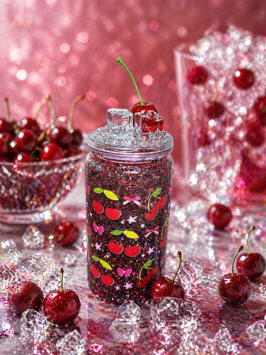 Cherry Pop Sparkle – 16 oz GlitterSip Snow Globe Tumbler 🍒💖
