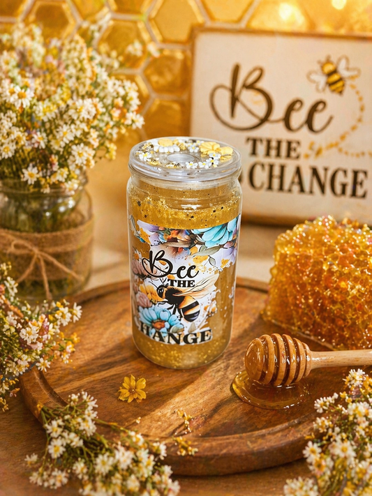 “Golden Bloom ‘Be the Change’ Honeybee Glitter Globe Tumbler”