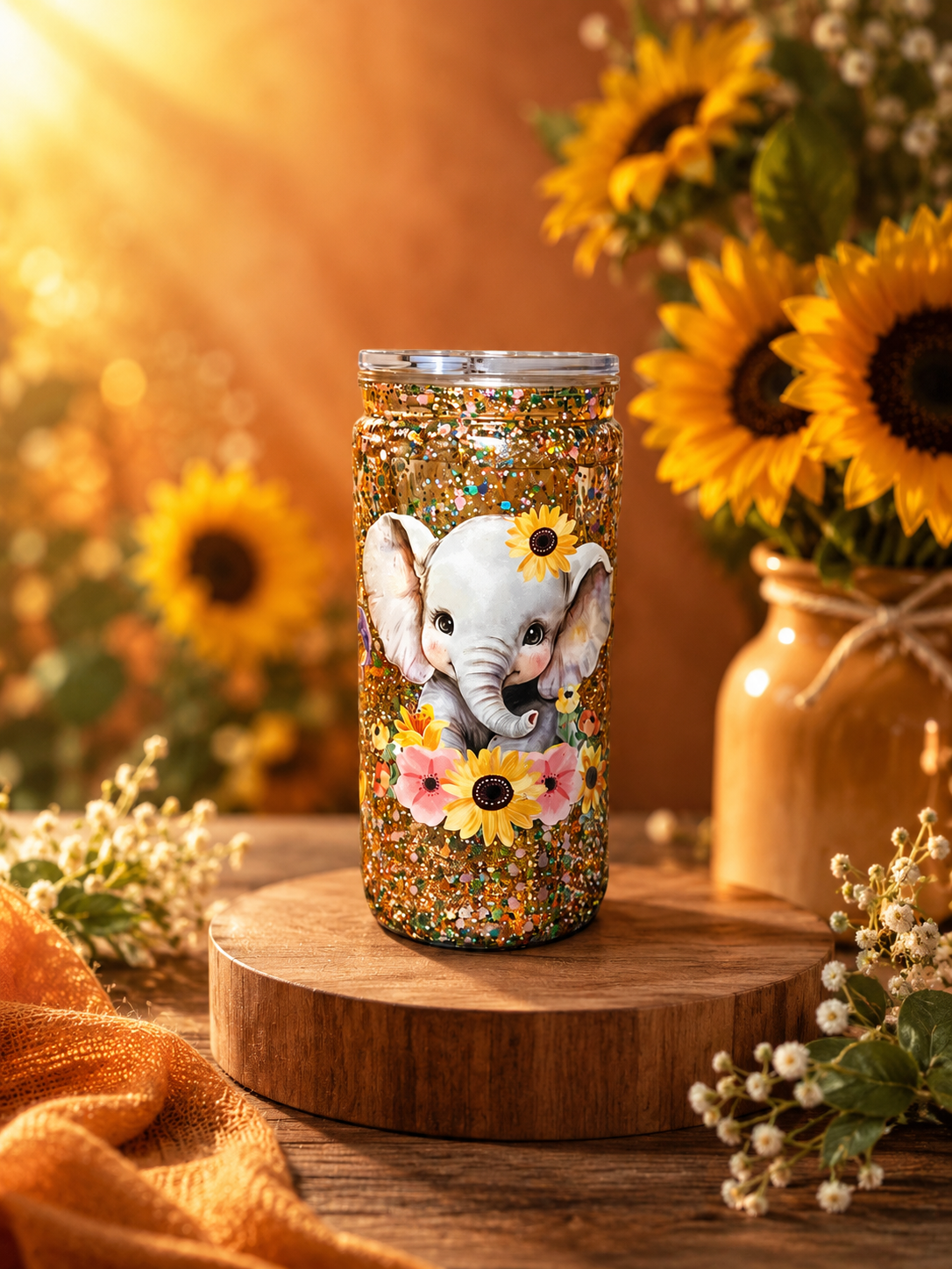 🐘 Sunflower Snuggles™ | 16 oz Glory Flow GlitterSip