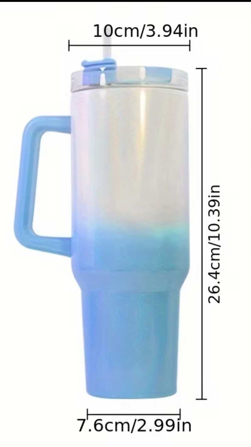 MegaSip ColorFusion Handle Tumbler – 40oz Stainless Steel Thermal Travel Cup with Straw & Lid
