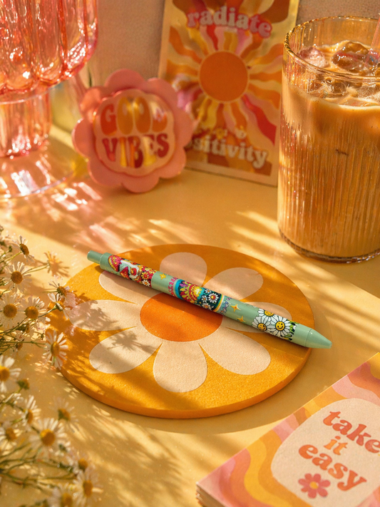 “Retro Bloom | Minty Fresh Floral Acrylic Refillable Pen”