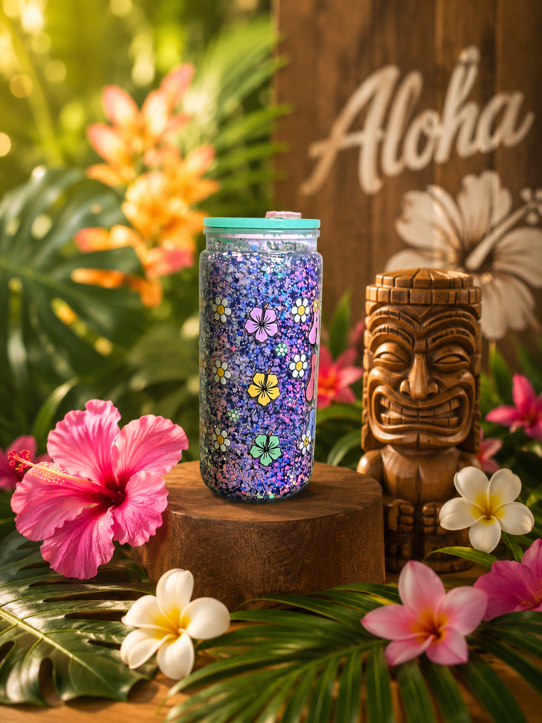Island Bloom™ | 20 oz GlitterSip Snow Globe Tumbler
