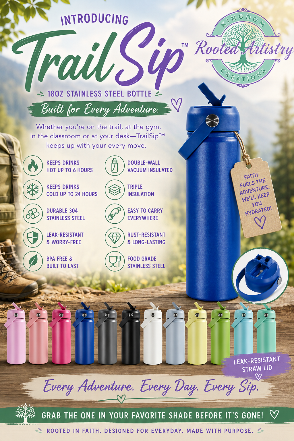 TrailSip™ 18 oz Stainless Steel Bottle | Adventure-Ready, Leak-Resistant & Customizable