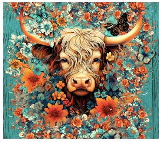 Floral Highland Cow – Boho Bloom Sublimation Transfer